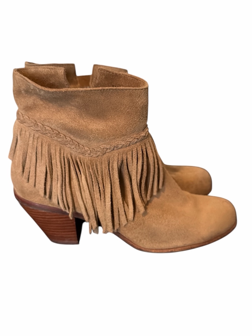 Gianni Bini‎ tan camel brown fringe ankle boots size 8 western festival bohemian